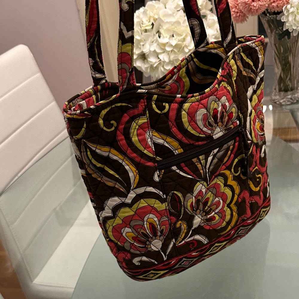Vera Bradley Quilted Floral Tote in Brown, Red, Yellow & Cream